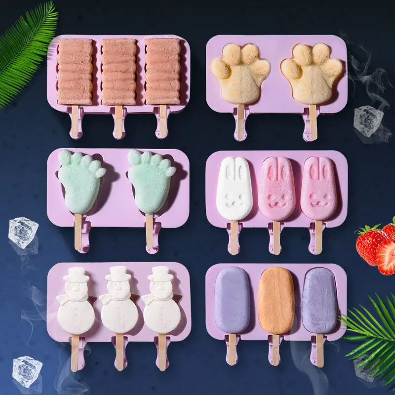 Ice-Cream-Mold Lids-And-Sticks SILIKOLOVE Reusable Cute Cartoon with Bpa-Free