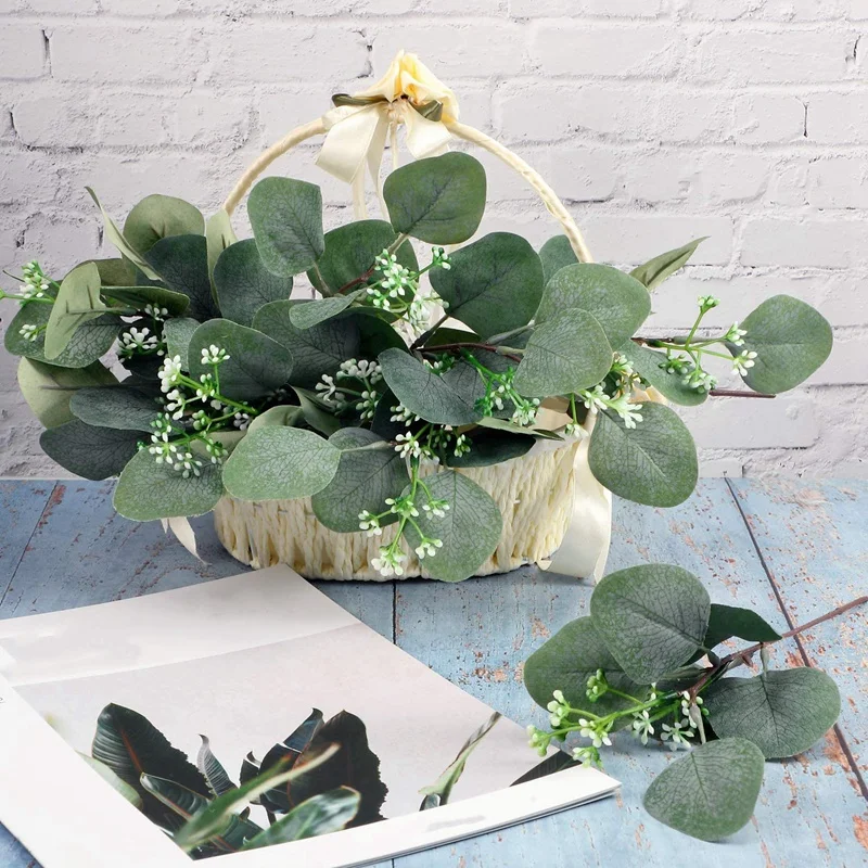 

24 PIECE Artificial Seeded Eucalyptus Leaves Stems Faux Dollar Eucalyptus Leaves Plant Fake Branch