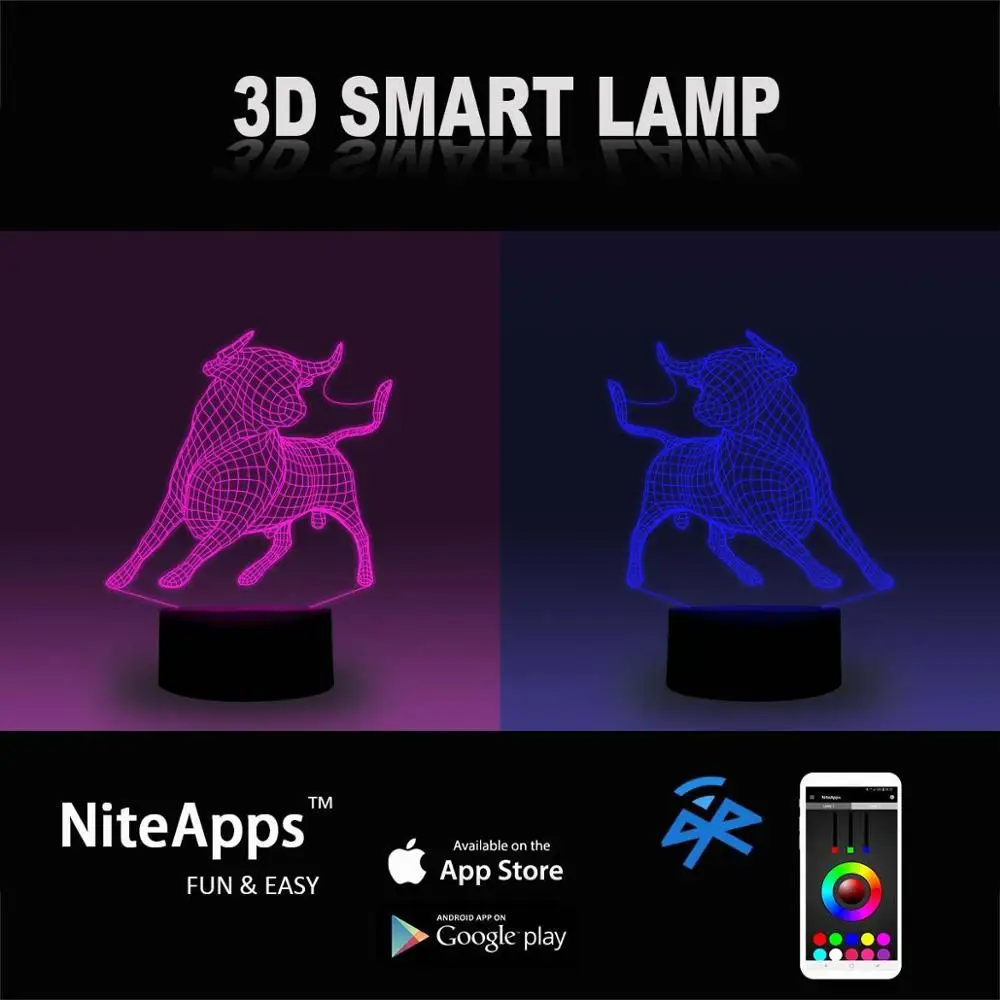 NiteApps 3D бульдог светодиодный ночник настольная иллюзия Лампа подарок на день рождения приложение/сенсорное управление
