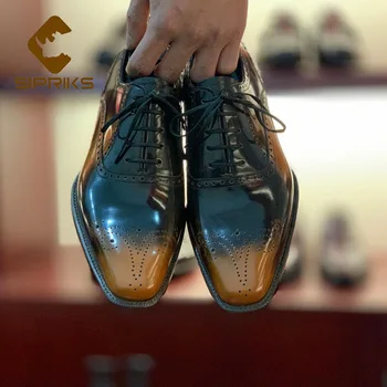 

SIPRIKS Mens Painted Yellow Brown Brogues Shoes Italian Handmade Goodyear Welted Dress Shoes Male Oxfords Social Formal Tuxedo