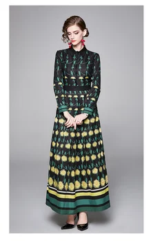 

Fashion Designer Runway Maxi Dress 2020 Spring Autumn Women Sunflower Printed Wrist Sleeve High Waist Vintage Long Dress