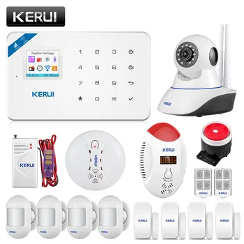 

KERUI W18 Wifi GSM Burglar Alarm System IOS/Android APP Control LCD GSM SMS Gas Detector Sensor Alarm+ Ip Camera