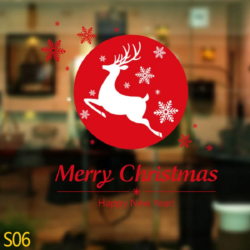 Санта-Клаус, снеговик, Рождественская елка, Веселый Рождественский стикер на стену для DIY, украшение детской комнаты, оконная витрина, стеклянная наклейка для декора - Цвет: S06 white elk