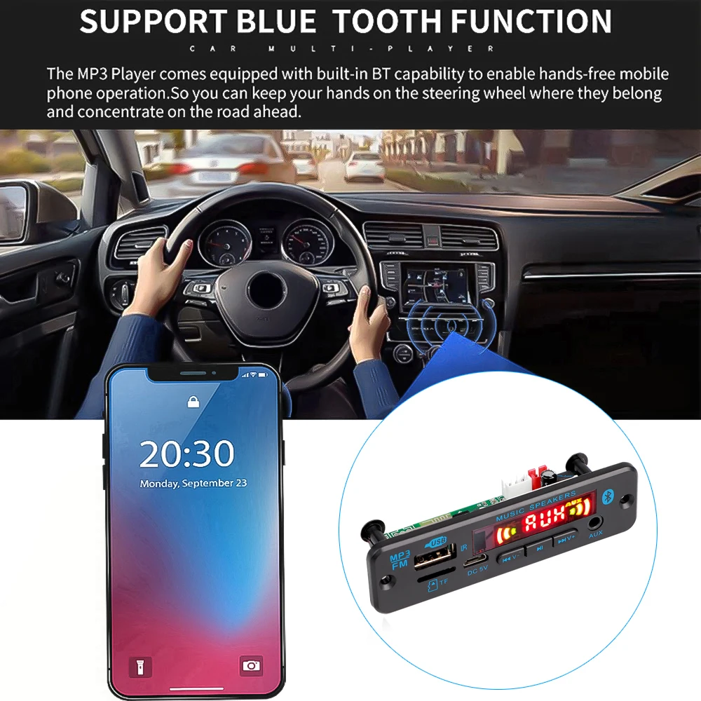 Wireless Bluetooth 5.0 Audio Decoder Board USB TF FM Radio Module DC 5V 12V Car MP3 Player Support MP3/WMA /WAV/FLAC/APE