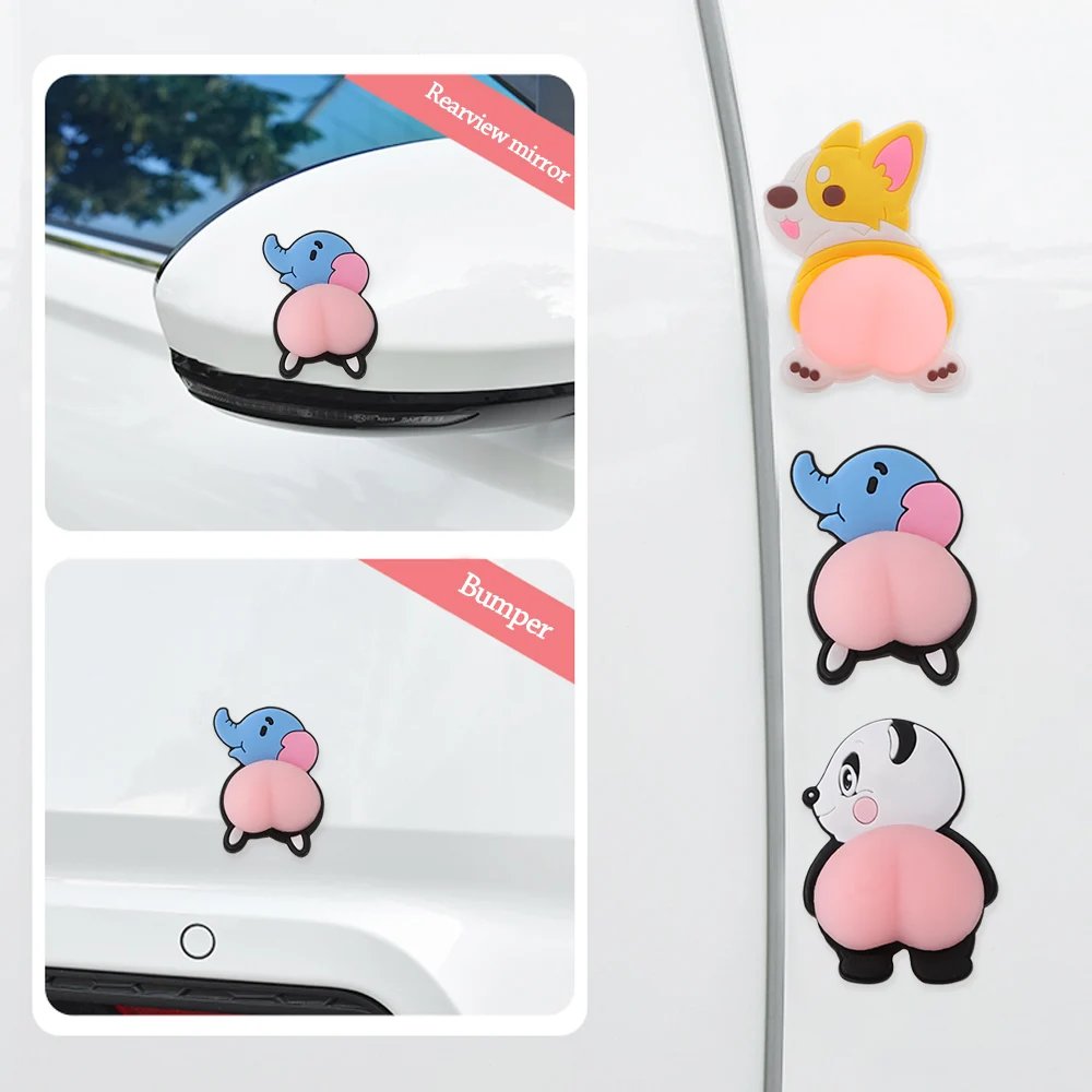 Cartoon animal 3D silicone butt anti-collision door stop stickers avoidance collision phone decor car bumper anti-scratch 1 Pair