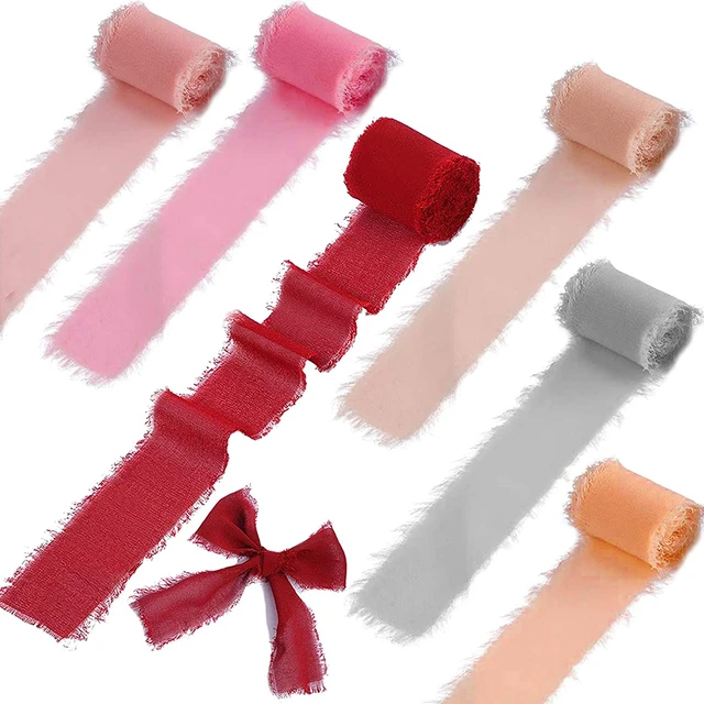 Handmade Fringe Chiffon Silk Ribbon 1.5 x 5Yd for Wedding Invitations  Bridal Bouquets Gifts Wrapping DIY