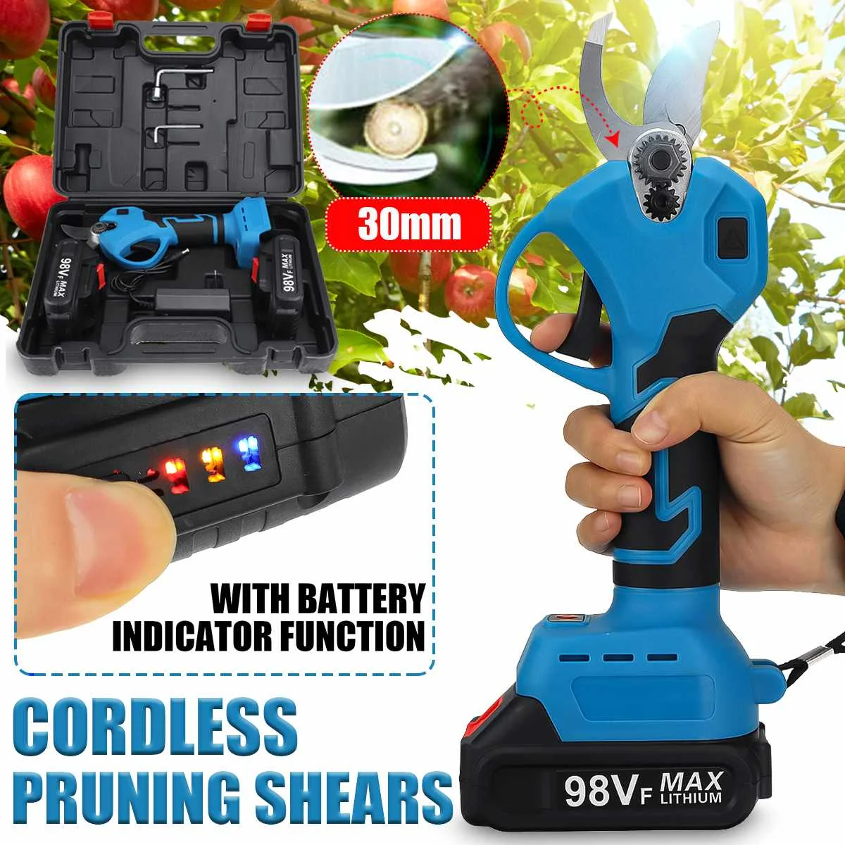 

1500W Cordless Pruner Lithium-ion Pruning Shear Efficient Fruit Tree Bonsai Pruning Electric Tree Branches Cutter Landscaping