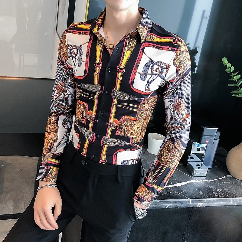 Vintage Royal Design Dress Shirt Men 