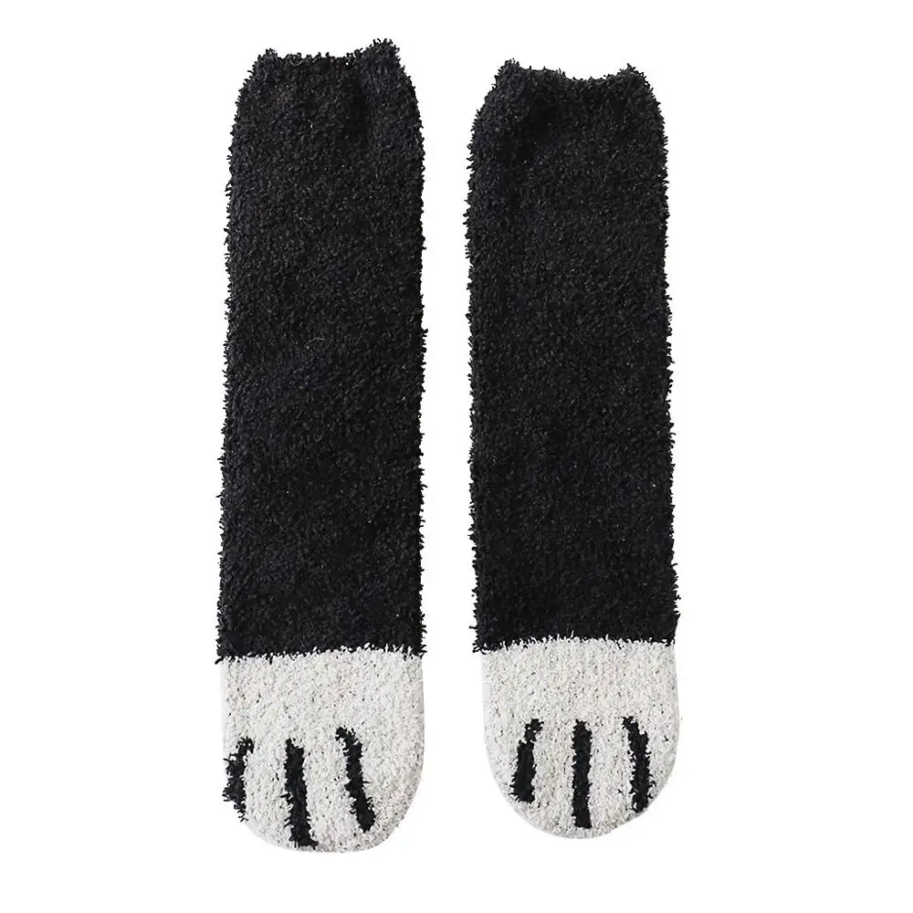 Антибактериальные здоровые плюшевые коралловые флисовые носки женские Осенние Зимние когти кошки милые толстые теплые носки без пятки для сна носки женски#50 - Цвет: Черный