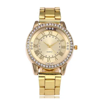 

Luxury Ladies Quartz Watch Gold Stainless Steel Strap Diamonds Roman Mark Silver Alloy Dial Watches For Women Clock Couple C07-G