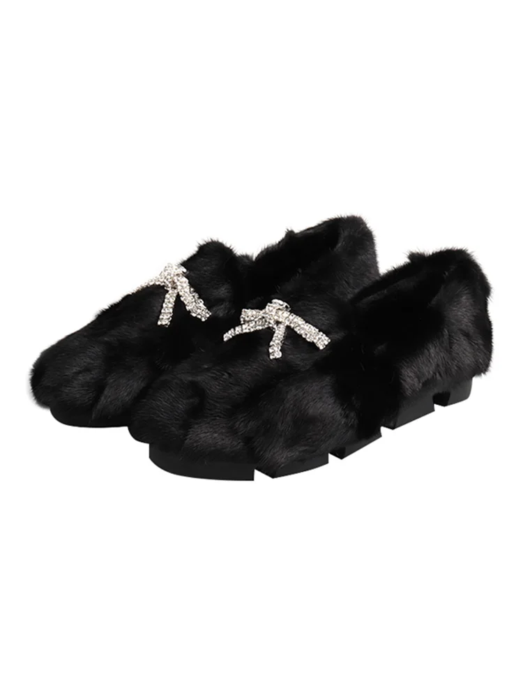 

Luxury Mink Fur Flat Shoes Woman Nature Fur Loafers Comfy Warm Soft Driving Shoes Street Fashion Slip On