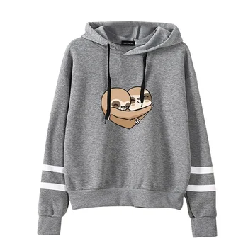 

Lovely Sloth Hooded Sweatshirt Fashion Women Striped Full Sleeve Hoodie Female Pullovers Tops