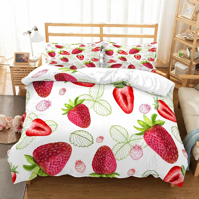 

Fanaijia 3D Strawberry Bedding Set Full Size Cartoon Fruit Duvet Cover Set with Pillowcase Cute Bed Set kids bed comforters