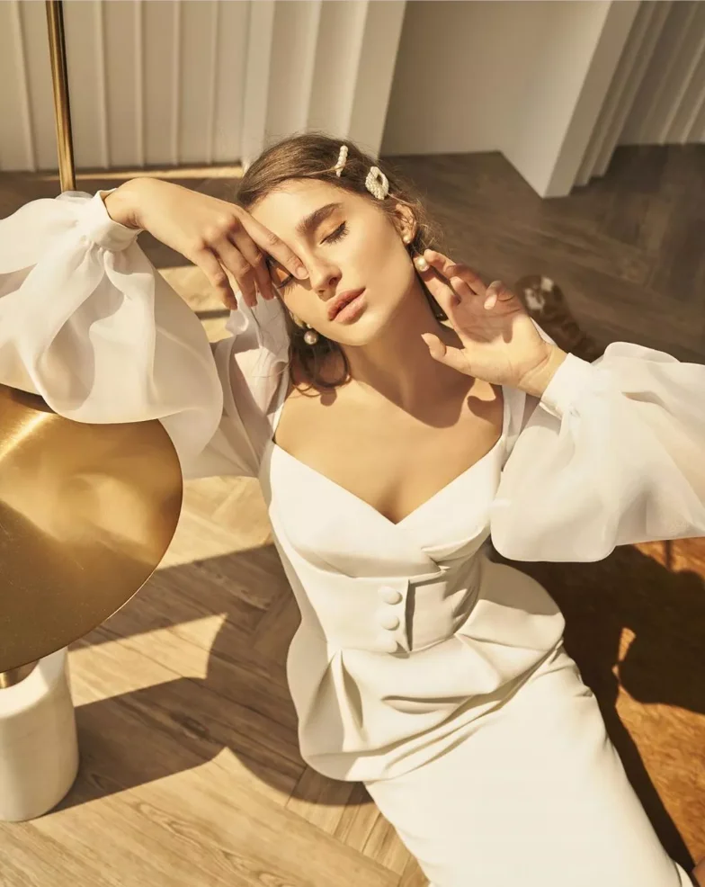 Elegant Ivory Cocktail Dresses 2021 Long Sleeve Sheath Knee Length