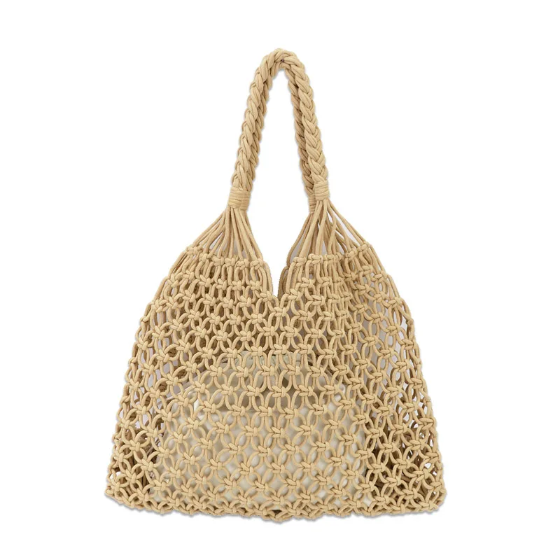 

Ougger Big Ladies' Handbag Shoulder Bags Summer Brown Cotton Unusual Casual Knitting Bags with Hollow Out for Seaside Beach