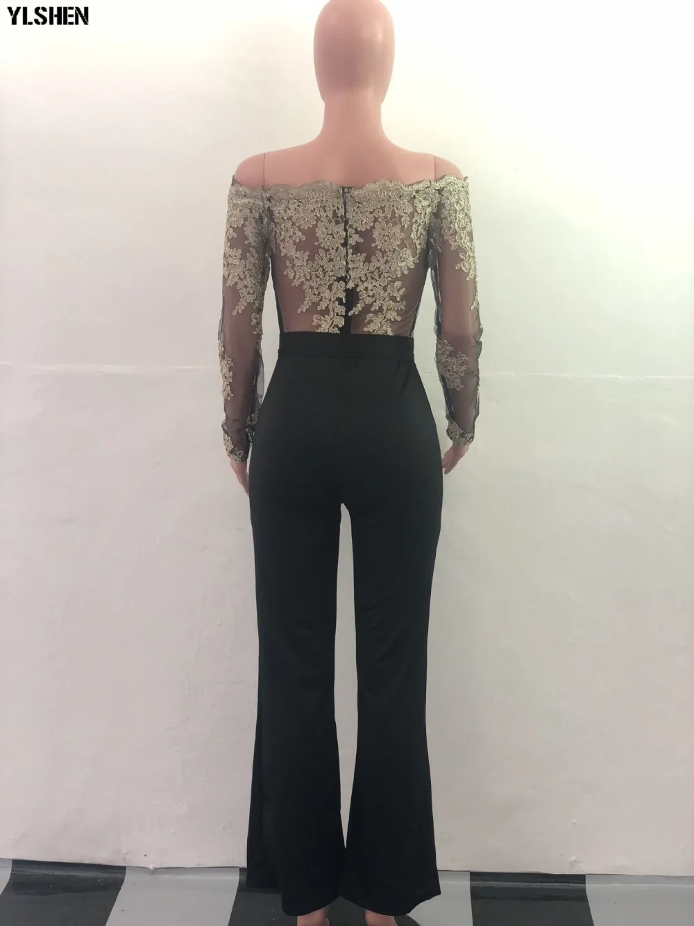 Women Jumpsuit Sexy Lace Ladies Jumpsuits Party Casual Wide Leg Overalls Off Shoulder Long Sleeve Romper Skinny Rompers Trousers 43