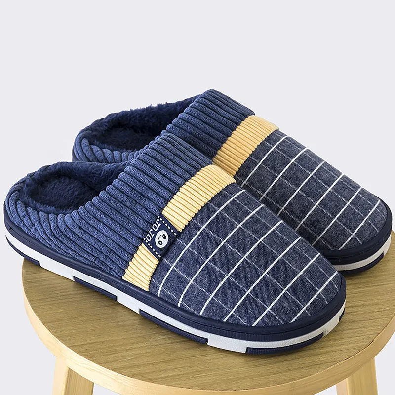 Dark blue Теплые тапочки для мужчин; популярные мягкие зимние домашние тапочки для мужчин; удобная мужская обувь из плюша; износостойкая обувь - Цвет: Dark blue