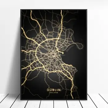 

Dublin Ireland Black and gold Canvas Wall Art Map Poster No Frame