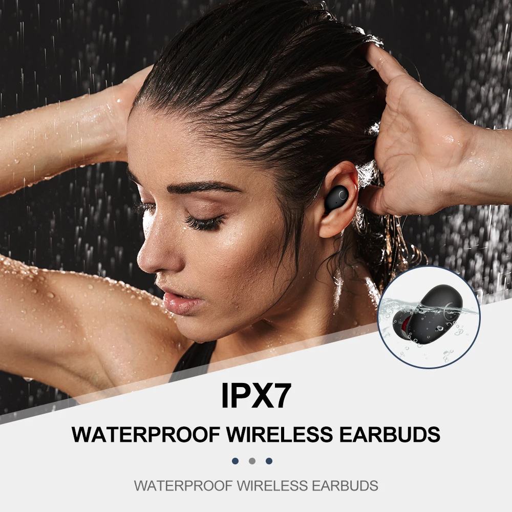 Whizzer B6 IPX7 Waterproof Upgraded TWS Earphones Wireless Earbuds Bluetooth 5.0 Support Aptx 45h Playing Time For iOS/Android