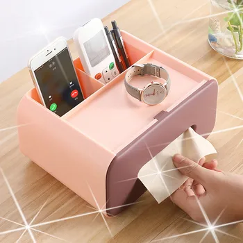 

2020 Double-layer Compartment Storage Desktop Tissue Box Remote Control Cosmetics Sundries Holder Rack Candy Tray Storage Boxes