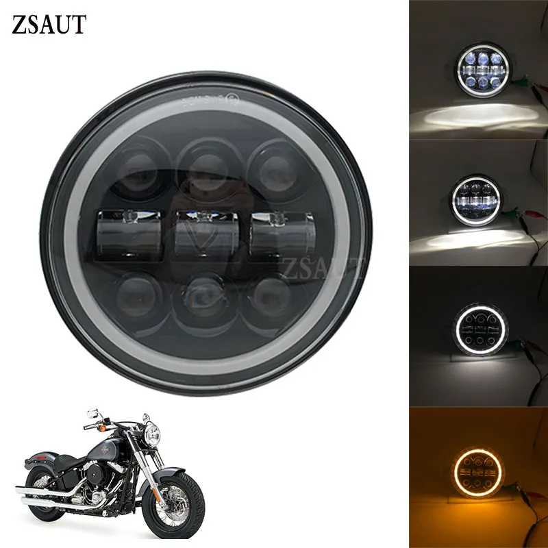 

45W 5.75 inch Moto Headlight Bulb 5 3/4" High/low Beam H4 LED Headlight Kit Amber Steering For Motorcycle Driving Light
