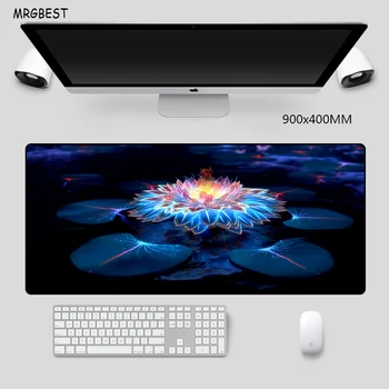 

MRGBEST Mouse Pad Big In Stock Deep Blue Lotus Picture Non-slip Softy Nature Rubber Mats with Locked Edge Desk Pad for Gamer