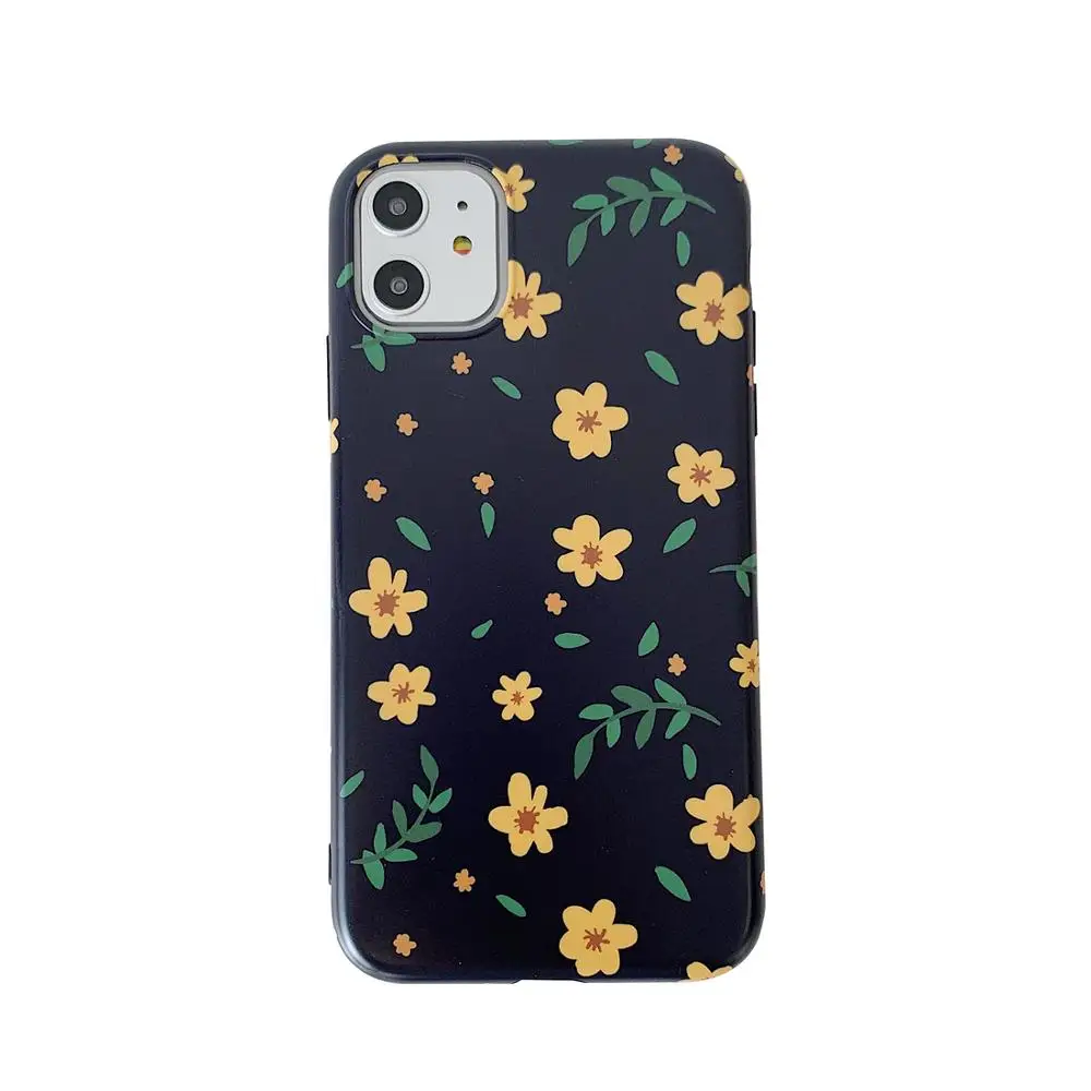 Retro Field Yellow Flower Soft Black Phone Case For iPhone 6 6s 7 8 Plus X 10 XS 11 Pro MAX XR Floral Silicon Back Cover Coques |