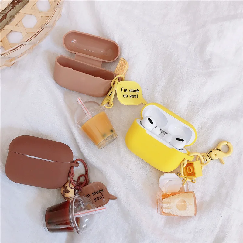 Чехол для AirPods Pro мягкий силиконовый чехол с 3D рисунком молока чая пива Мультяшные