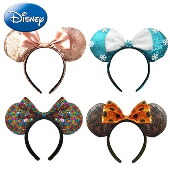 

Disney New Mickey Minnie Mouse Headdress Pretend Play Head Ear Girls Sequin Hair Band Kawaii Head Hoop Plush Party Toys Kid Gift