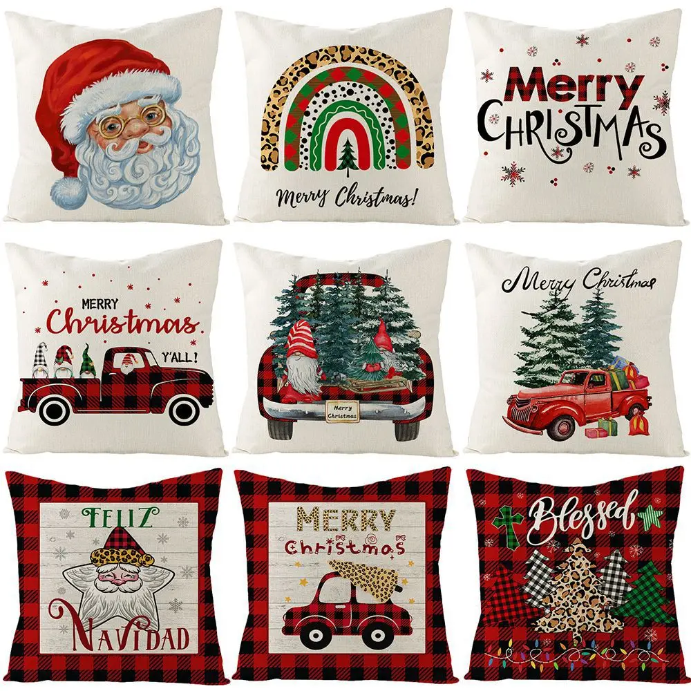 

Christmas Red and Black Plaid Cushion Cover 45x45cm Buffalo Lattice Printed Linen Pillowcover Winter Holiday Pillowcase for Xmas