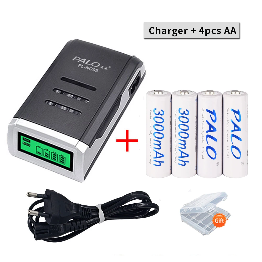 Palo 1.2V Ni-Mh Aa Batterie Ricaricabili 3000Mah Aa Cell + Lcd Smart Battery Charger Per Batteria Ricaricabile Aa/Aaa