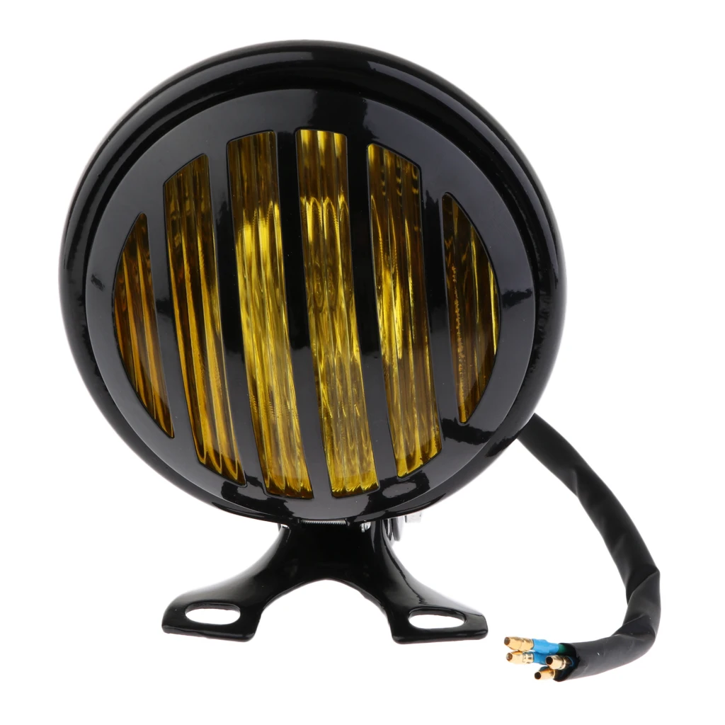 2x 6 inch Motorcycle Retro LED Finned Grill Headlight Head Lamp Replacement for Harley Bobber Cafe Racer Cruiser -Amber + Clear