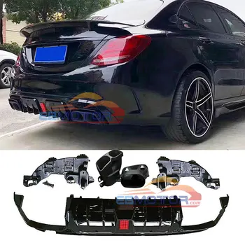 

Rear Bumper Diffuser Lip with Exhaust Tips Rear Diffuser for Mercedes Benz C-Class W205 C200 C300 C400 C43 C63 AMG 14-19 M191F
