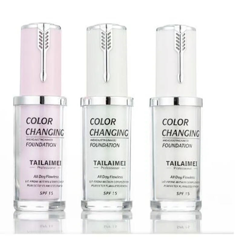 TLM 40ml white green purple temperature change liquid foundation SPF 15 concealer nude makeup high light lasting easy to fade