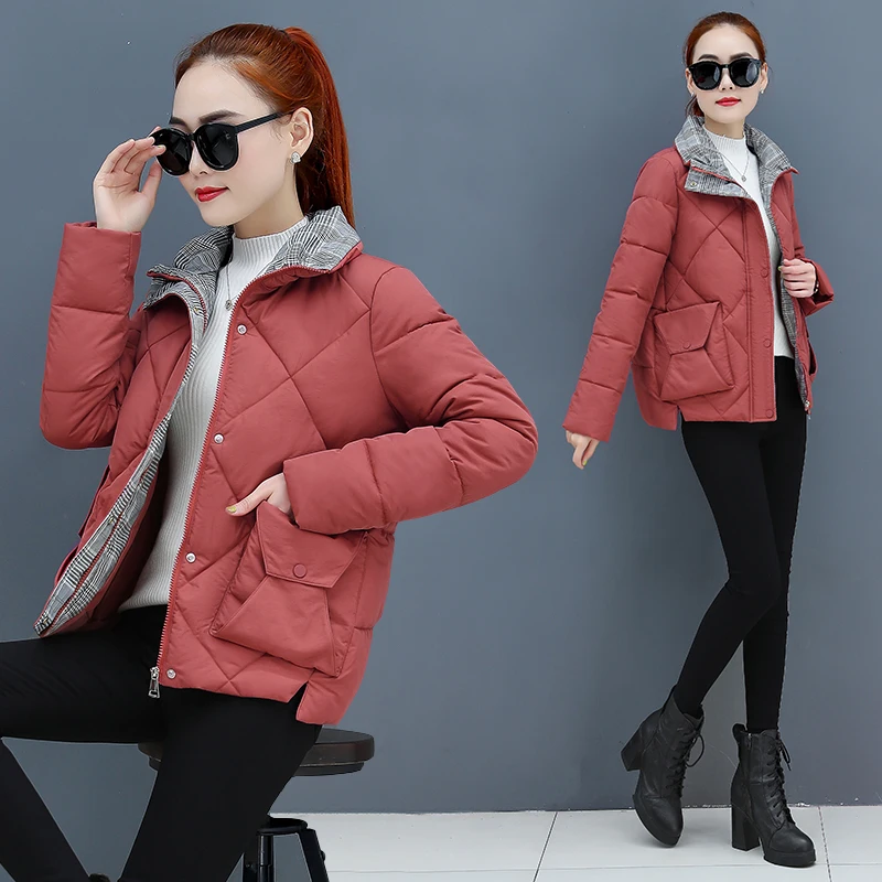 

New short Tops Large size Women winter Cotton coat Stand collar thick down cotton winter jacket ladies coat Warm women's park