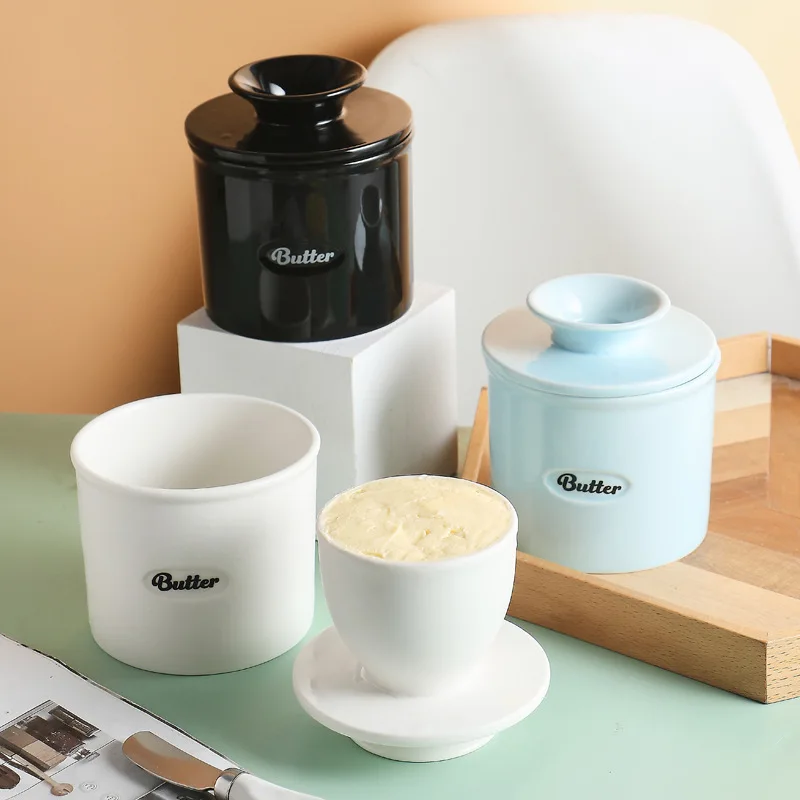 Western-style Ceramic Butter Pot Condiment Pot Cheese Sealed Storage Tank with Cutter Set 1PC Household Restaurant