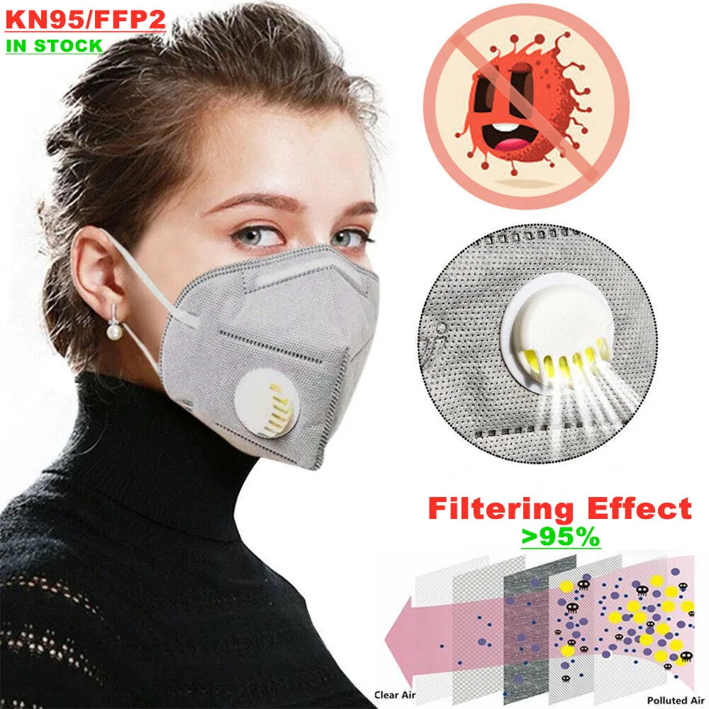 

6 Layers Filter Reusable KN95 FFP2 Mask Folding Valved Dust N95 PM2.5 Safe Breathable Mask