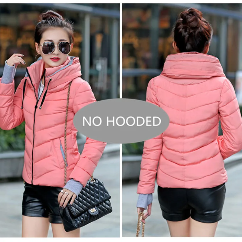 No Hooded--Pink Новое Женское модное пальто зимняя куртка женская верхняя одежда короткая стеганая куртка Женская парка с подкладкой Женское пальто - Цвет: No Hooded--Pink