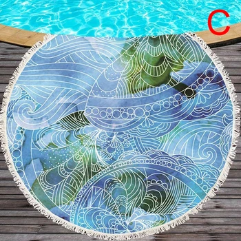 

Microfiber Marble Abstract Pattern Beach Towel Round Large Watercolor Yoga Towel With Tassel Beach Mat Blanket Cover