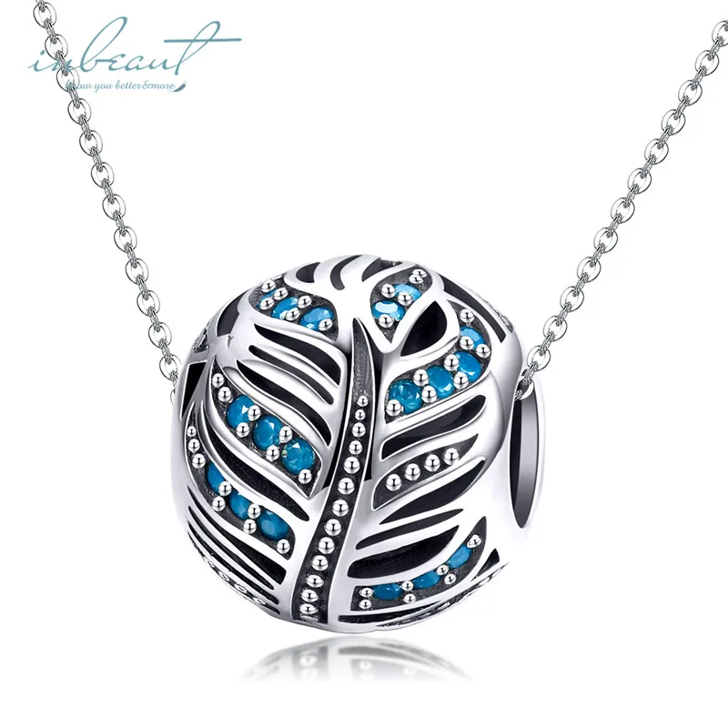 S925 серебро fit Pandora браслет тропический пляж дерево бусины в виде листиков Синий Циркон крупные листья круглое очарование цепочка ручная работа подарок