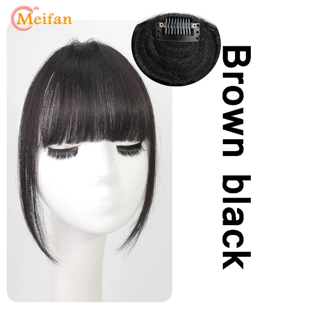 MEIFAN Clip in Hair Bangs Extension Hairpiece Synthetic Natural Fake Bang Hair Piece Air Bangs Clip on Bangs Black Brown AL01-4