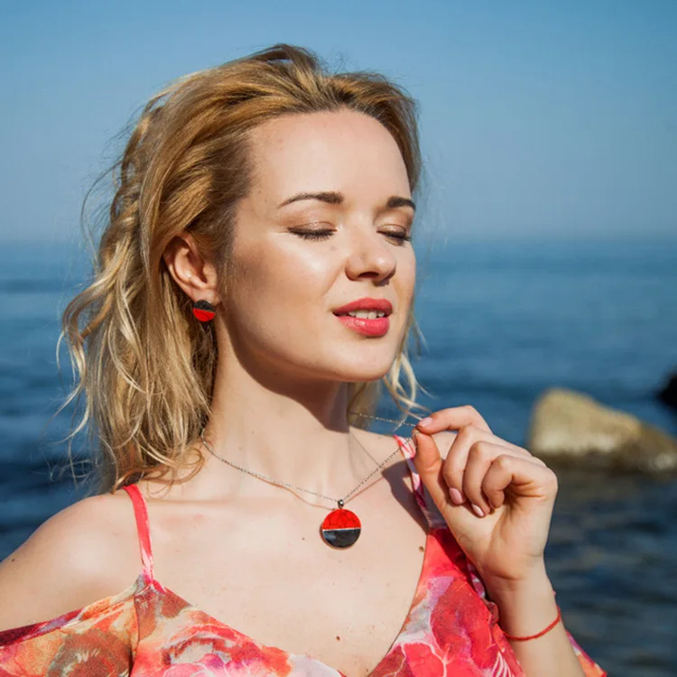

Western Style Cool Stainless Steel Ornament Titanium Steel Popular Color Turquoise Pendant Necklace + Ear Stud Women's Jewelry S