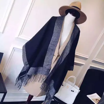 

Autumn And Winter New Style Versitile Fashion Classic Greyish Black Double-Sided Shawl Women's Warm Shawl Mirror