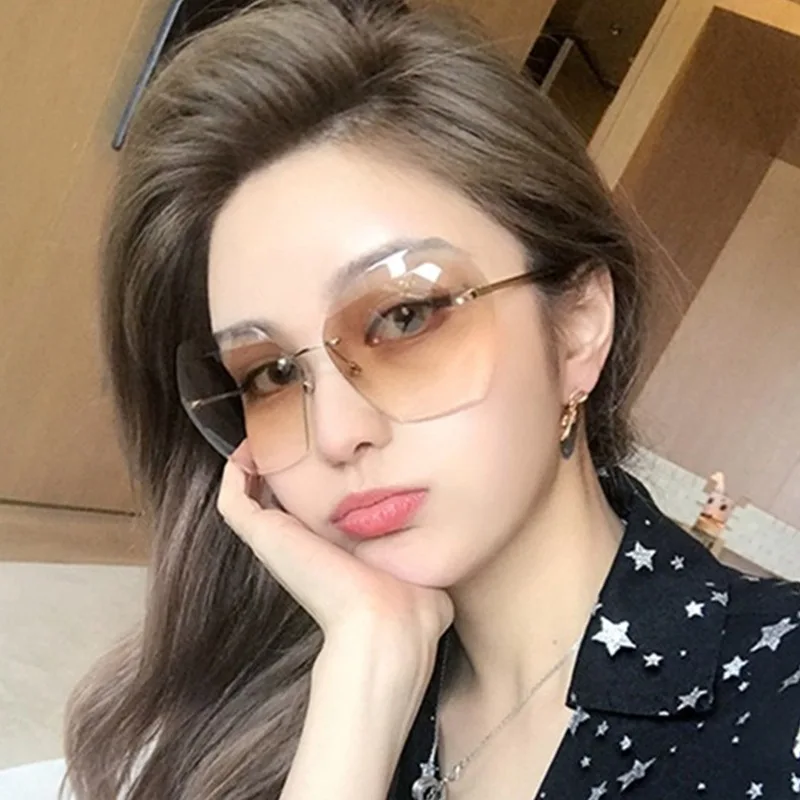 

Vintage Large Frame Cutting Sun Glasses Women's Fashion Frameless Ocean Sunglasses Street Glasses Oculos De Sol Oculos De Sol