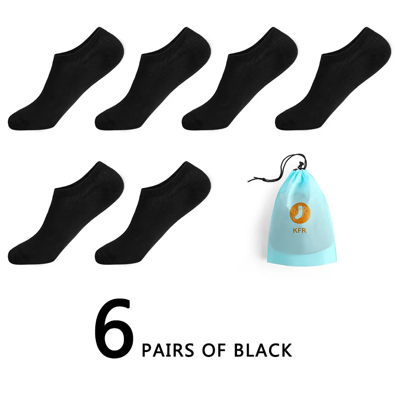 6Pairs/lot Men Cotton Socks Summer Thin Breathable Slippers Socks High Quality No Show Boat Socks Short Men EUR 39-45 With Bag - Цвет: 6 black