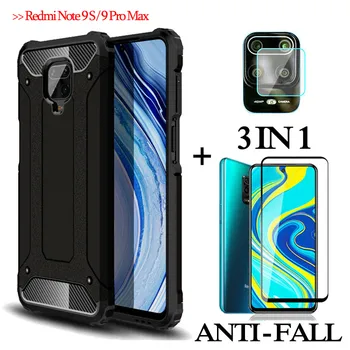 

3-in-1 Glass + Armor Silicone Case Redmi Note 9s 9 s Hard Case redmi 9s Full Cover Xiaomi Redmi Note 9 S Promax Back Bumper Case