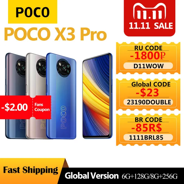 POCO X3 Pro Cell 6GB+128GB/8GB+256GB Xiaomi Android Smartphone Snapdragon 860 120Hz DotDisplay 5160mAh 33W Charge Quad AI Camera 1