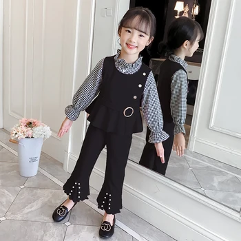 

INS Hot Girls Sets Plaid Long Sleeve Spring and Autumn Children's Clothing 3-13 years old Kids Clothes Suit Three-pieces