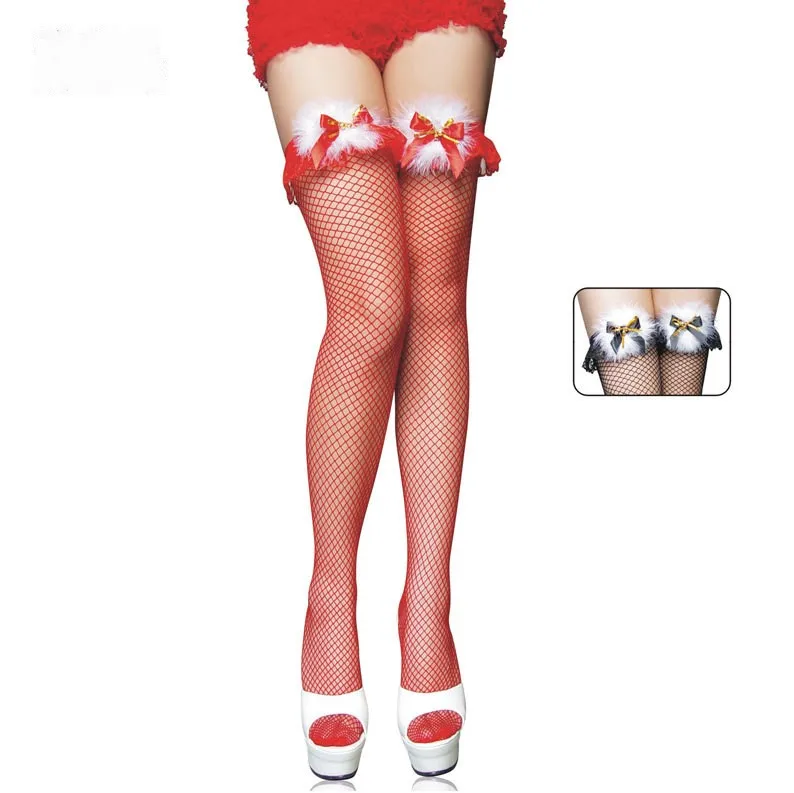 Сексуальные носки до бедер, сетчатые носки, рождественское платье, сетчатые чулки с бантом, женские носки, ажурные чулки