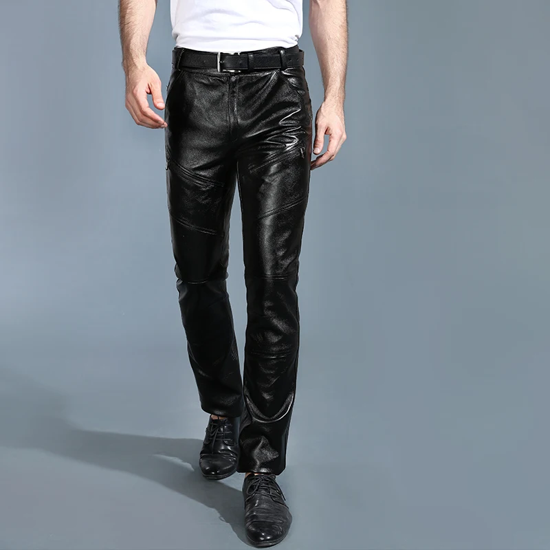 Leather Pants Men Leather Pants Youth Men Genuine With Fleece Thickened Pants Autumn Winter First Layer Cst Layer Cowhide Goatskin